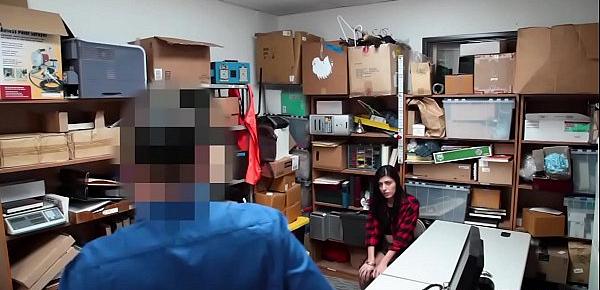  Busty shoplifting teen got punished in a threesome sex